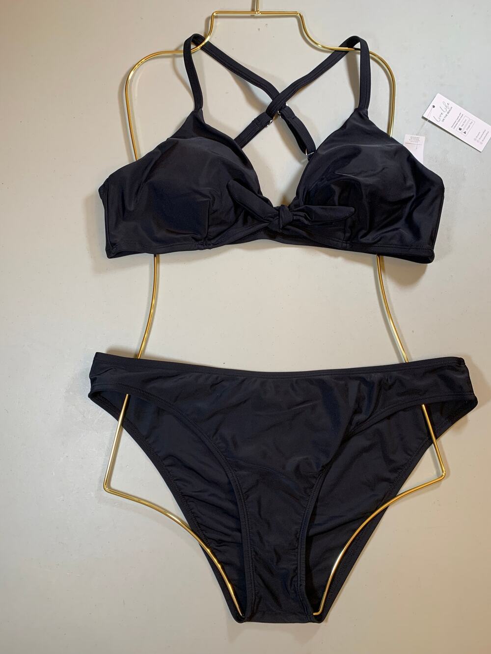 NWT Cupshe Black Cross Back Bikini Set Size XL